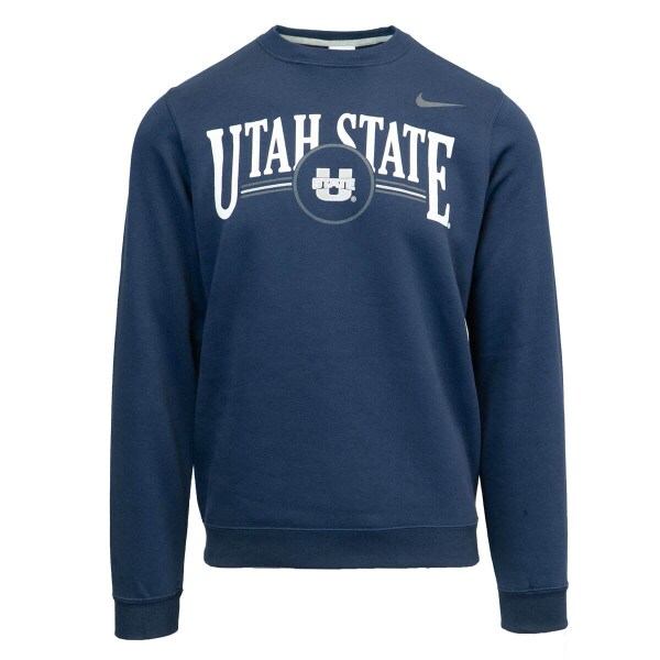 Men's Navy Utah State U-State Nike Crew Sweatshirt Fleece-Lined